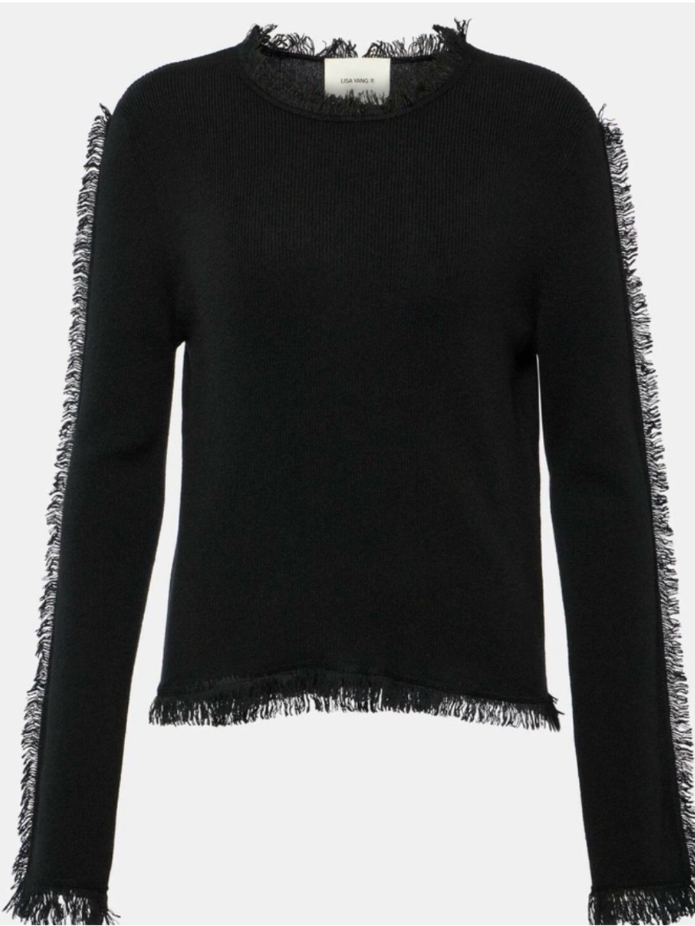 Lisa Yang Jae fringed 100% cashmere top sweater-Black-Classic-0